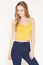 Forever21 Women's  Mustard Heathered Knit Cropped Cami