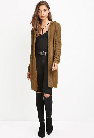 Forever21 Women's  Two-tone Longline Cardigan (olive/green)