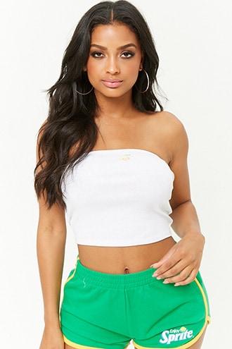 Forever21 Embroidered Lemon Graphic Cropped Tube Top