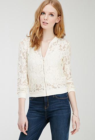 Forever21 Embroidered Mesh Bomber Jacket