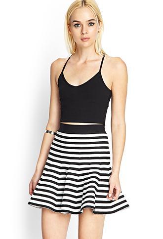 Forever21 Striped Knit Skater Skirt Black/white Small