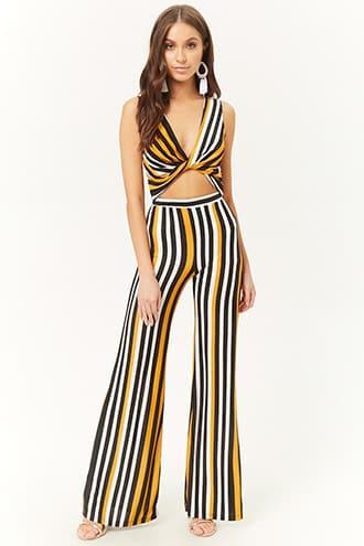 Forever21 Striped Twist-front Crop Top & Pants Set