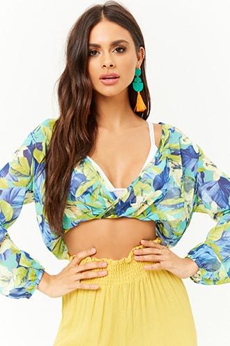 Forever21 Semi-sheer Tropical Surplice Top