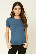 Forever21 Women's  Navy Slub Knit Crew Neck Tee