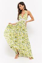 Forever21 Amale Lemon Print Halter Maxi Dress
