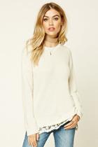 Forever21 Women's  Oatmeal Scalloped Lace-hem Sweater
