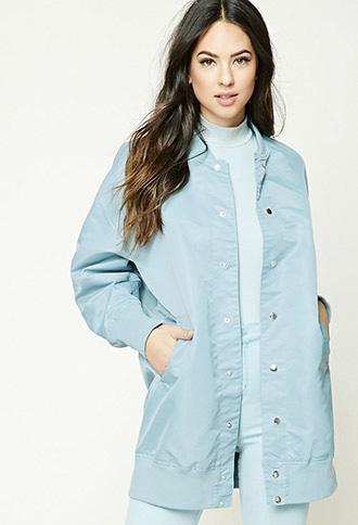 Forever21 Longline Nylon Bomber Jacket