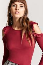 Forever21 Ribbed Open-shoulder Ruffle Top