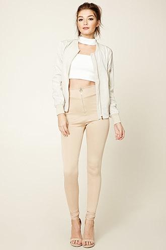 Forever21 Women's  Tan Zip-front High-waisted Leggings