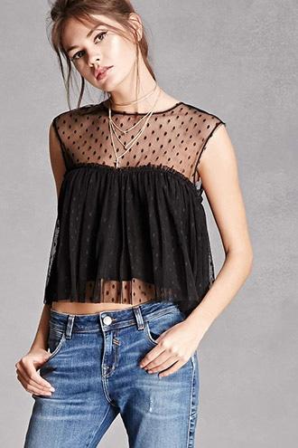Forever21 Sheer Dot Mesh Ruffle Top