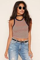 Forever21 Women's  Mauve & Navy Striped Crop Top