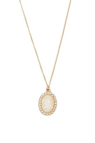 Forever21 Gold & Pink Faux Stone Pendant Necklace