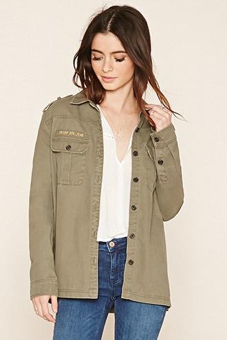 Forever21 Women's  Olive Troop Patch Utility Jacket