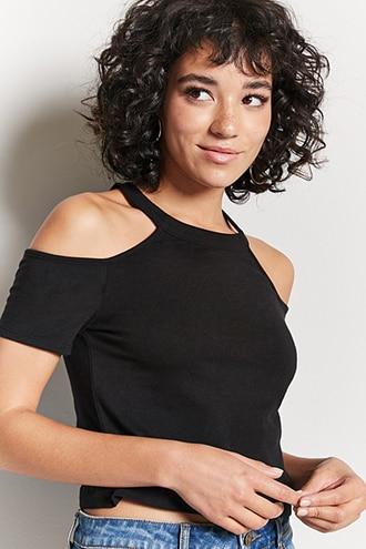 Forever21 Ribbed-knit Open-shoulder Top