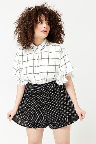 Forever21 Plus Size Chiffon Grid Print Ruffle-trim Shirt
