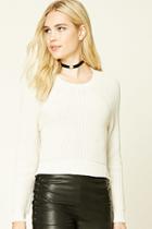 Forever21 Women's  Ivory Cropped Crew Neck Sweater