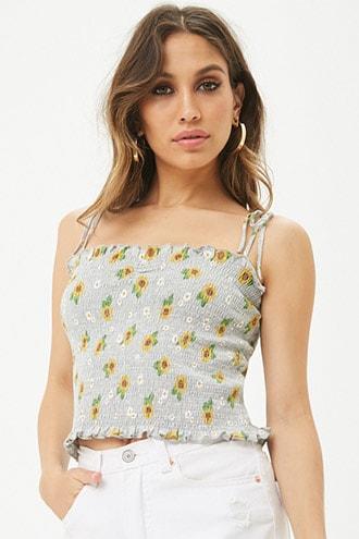 Forever21 Daisy Sunflower Smocked Crop Cami
