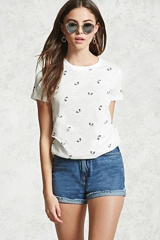 Forever21 Panda Print Crew Neck Tee