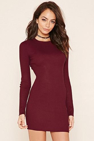 Forever21 Women's  Wine Ribbed Knit Bodycon Dress