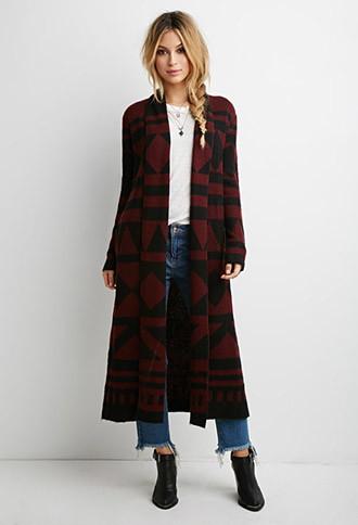 Forever21 Longline Geo-stripe Cardigan