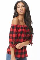 Forever21 Buffalo Plaid Off-the-shoulder Top
