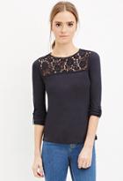 Forever21 Women's  Dark Navy Floral Crochet-paneled Top