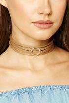 Forever21 Camel & Gold Faux Leather Strappy Choker