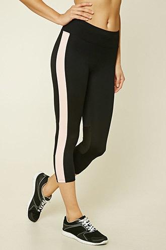 Forever21 Women's  Black & Blush Active Capri Leggings