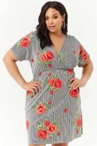 Forever21 Plus Size Rose Print Striped Surplice Dress