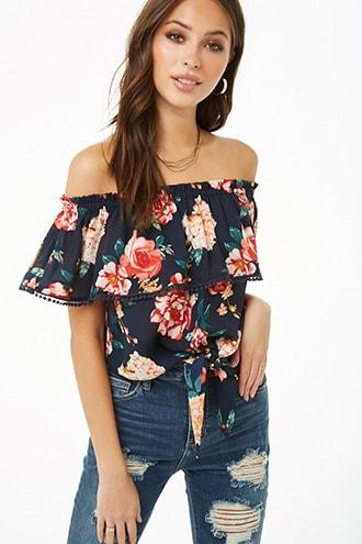 Forever21 Floral Off-the-shoulder Flounce Top