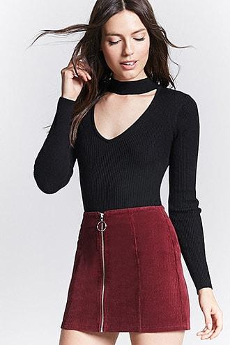 Forever21 Corduroy Zip-front Mini Skirt