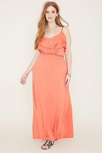 Forever21 Plus Women's Coral Plus Size Ruffled Maxi Dress