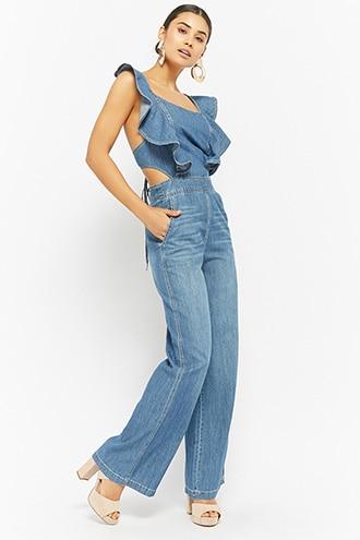 Forever21 Strappy Denim Jumpsuit