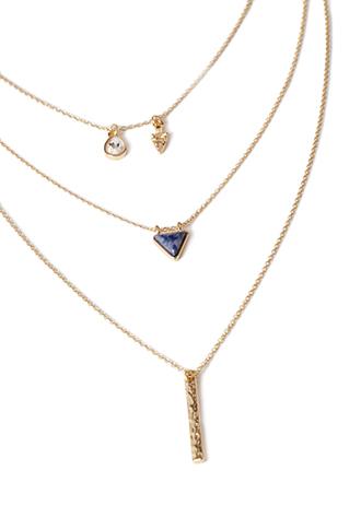 Forever21 Layered Mixed Charm Necklace Gold/blue One Size