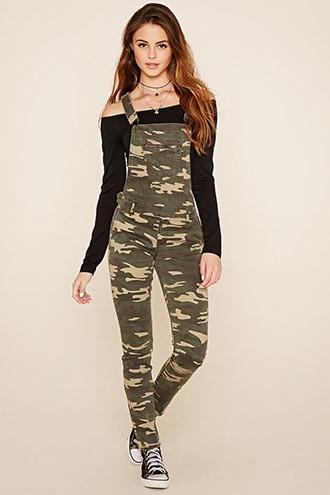 Forever21 Women's  Camo Print Overall Pants