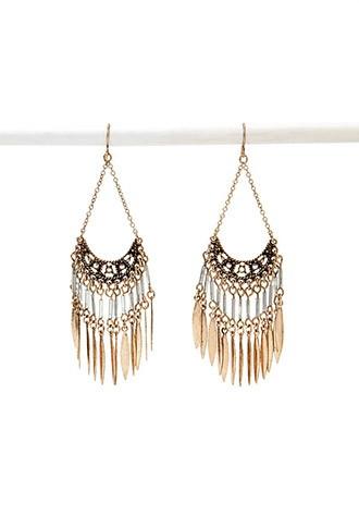 Forever21 Beaded Chandelier Duster Earrings (antic Gold/grey)