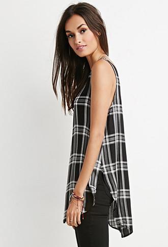Forever21 Curved-hem Tartan Plaid Top