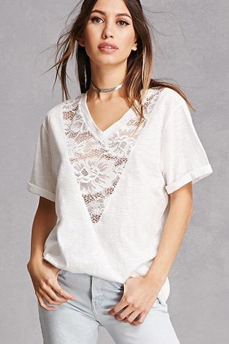 Forever21 Slub Knit Lace Tee