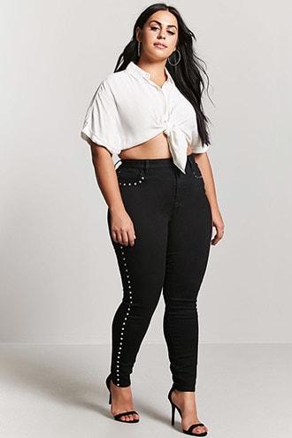 Forever21 Plus Size Studded Rose Jeans