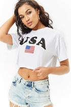 Forever21 Cropped Usa Graphic Tee