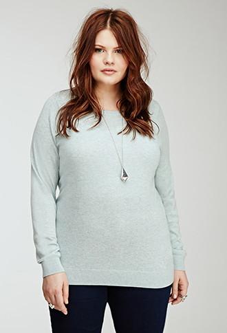Forever21 Plus Women's  Plus Size Classic Crew Neck Sweater (heather Mint)