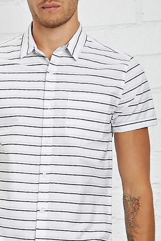 21 Men Men's  Slim-fit Dotted Stripe Shirt