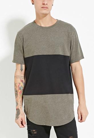 21 Men Men's  Olive & Black Contrast-paneled Tee