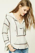 Forever21 Women's  Grey & Cream Hooded Stripe Geo Sweater