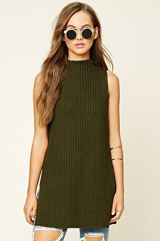 Forever21 Women's  Olive Ribbed Knit Sweater Tunic