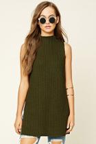 Forever21 Women's  Olive Ribbed Knit Sweater Tunic