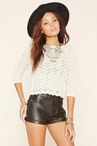 Forever21 Women's  Natural Scalloped Lace Top