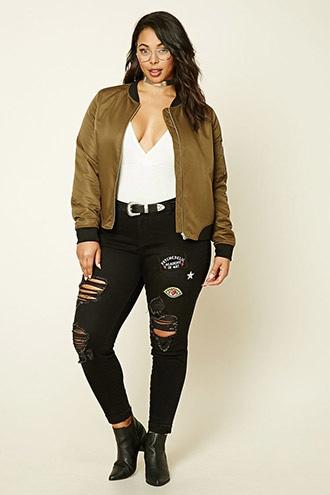 Forever21 Plus Women's  Plus Size Mid-rise Patch Jeans