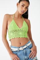 Forever21 Cropped Crochet Halter Lace-up Cami