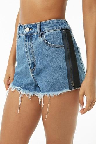 Forever21 Zippered Contrast-trim Denim Shorts